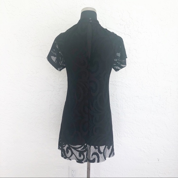 Fabrik Black High Neck Retro Mini Cocktail Dress - Picture 5 of 8